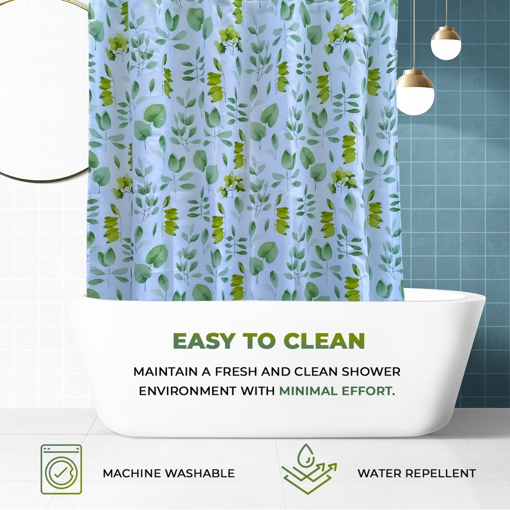 No Hooks Needed Botanical Shower Curtain with Snap-In Liner Washable Waterproof - Picture 7 of 7